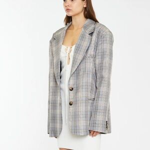 Glamorous‎ Women’s Size 6 Brown Multi Check Oversized Button Blazer Padded NWT